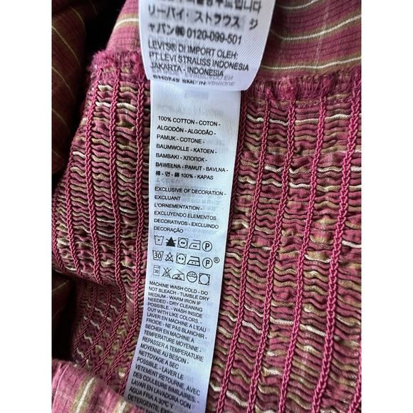 Levis Shirt Womens 1X Dark Red Plaid Shirred Cropped‎ Front Tie Smocked Top New - Picture 11 of 16